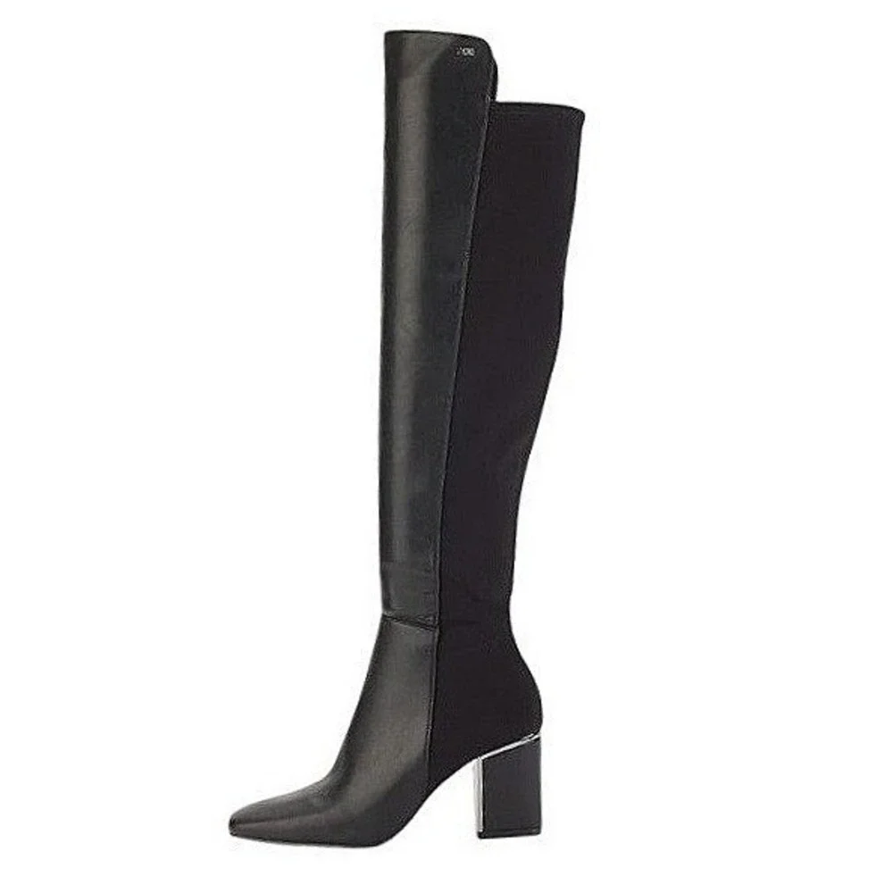 DKNY Chandrah Black Over The Knee Block Heel Boots Stretch Shaft Womens Size 5.5